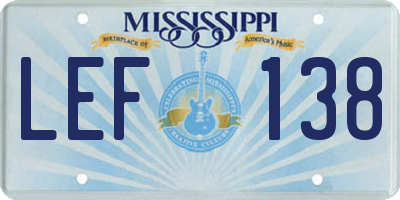MS license plate LEF138