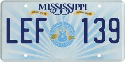 MS license plate LEF139