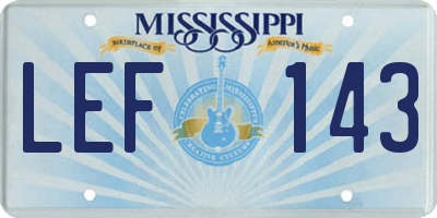 MS license plate LEF143