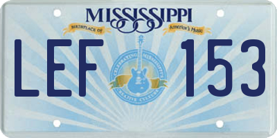 MS license plate LEF153