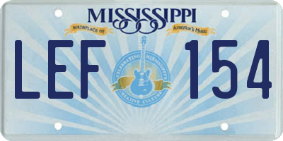 MS license plate LEF154