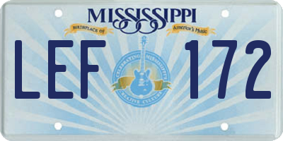 MS license plate LEF172