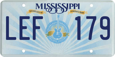 MS license plate LEF179