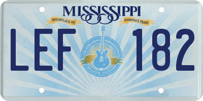 MS license plate LEF182