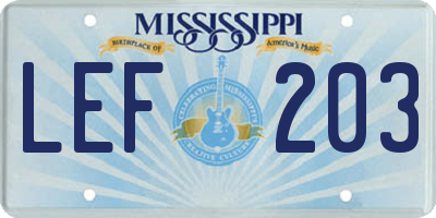 MS license plate LEF203