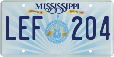 MS license plate LEF204