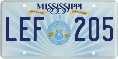 MS license plate LEF205