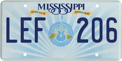 MS license plate LEF206