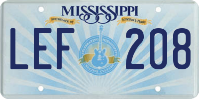 MS license plate LEF208