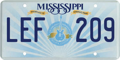 MS license plate LEF209