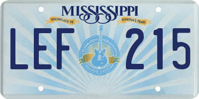 MS license plate LEF215