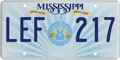 MS license plate LEF217