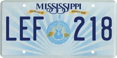 MS license plate LEF218