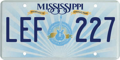MS license plate LEF227
