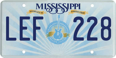 MS license plate LEF228