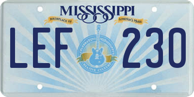 MS license plate LEF230