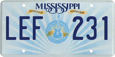 MS license plate LEF231