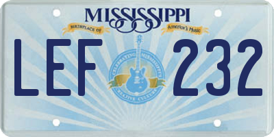MS license plate LEF232