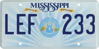 MS license plate LEF233