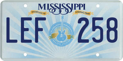 MS license plate LEF258