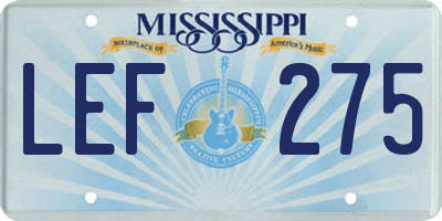 MS license plate LEF275