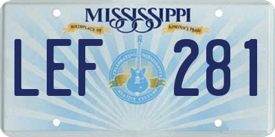 MS license plate LEF281