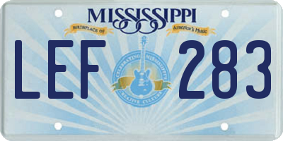 MS license plate LEF283