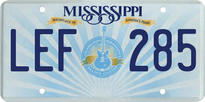 MS license plate LEF285