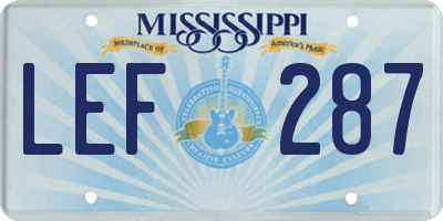 MS license plate LEF287