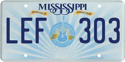 MS license plate LEF303
