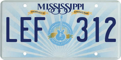 MS license plate LEF312