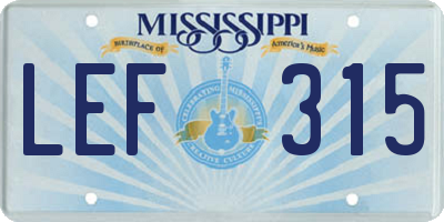 MS license plate LEF315