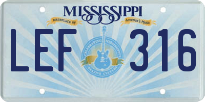 MS license plate LEF316