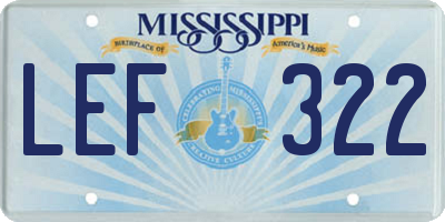 MS license plate LEF322