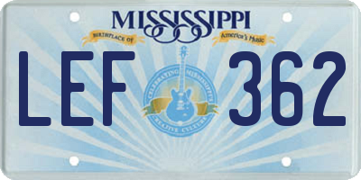 MS license plate LEF362