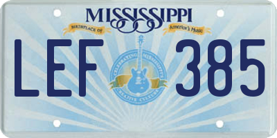 MS license plate LEF385