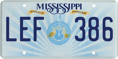 MS license plate LEF386