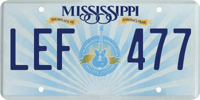 MS license plate LEF477