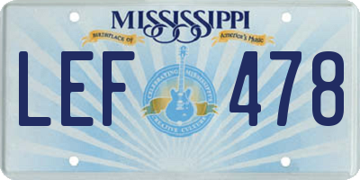 MS license plate LEF478