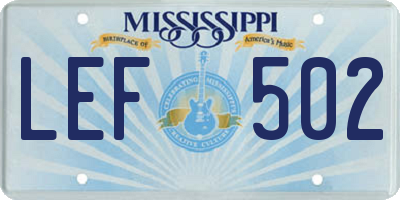 MS license plate LEF502