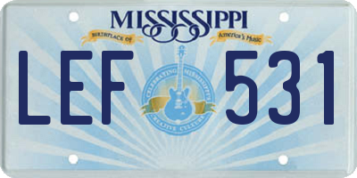 MS license plate LEF531