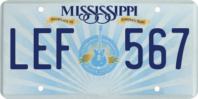 MS license plate LEF567