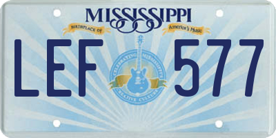 MS license plate LEF577