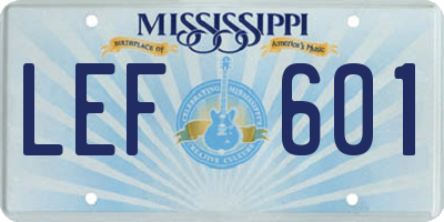 MS license plate LEF601