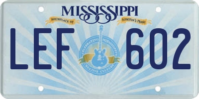 MS license plate LEF602