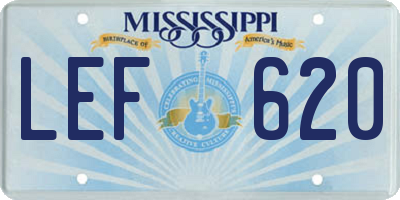 MS license plate LEF620