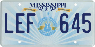 MS license plate LEF645