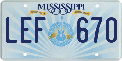 MS license plate LEF670