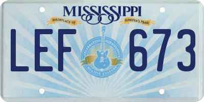 MS license plate LEF673