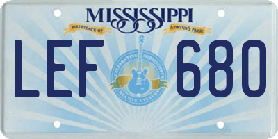 MS license plate LEF680